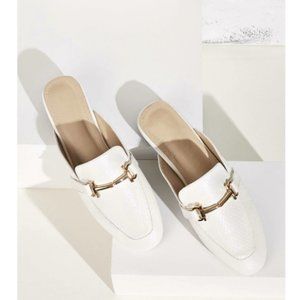 White Metal Decor Flat Mules